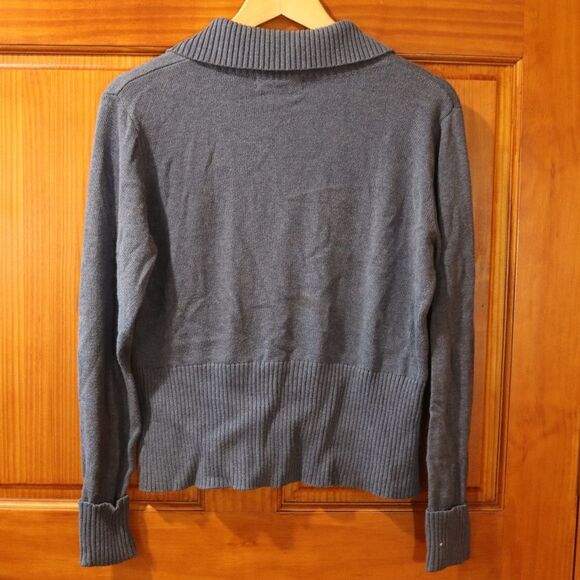 Mark Shale Slate Blue Button-Front Turtleneck Cardigan 100% Cotton Large Classic - Picture 10 of 12